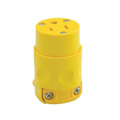 Leviton® 515CV Straight Blade Connector, 15 A, 125 VAC, 2 -Pole, Brass Contact, PVC Insulation, Yellow