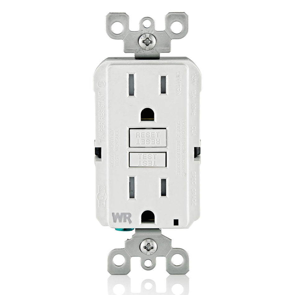 Leviton® GFWT1-0KW Tamper-Resistant GFCI Receptacle/Outlet, 125 VAC, 15 A, 2 -Pole, 3 -Wire, White