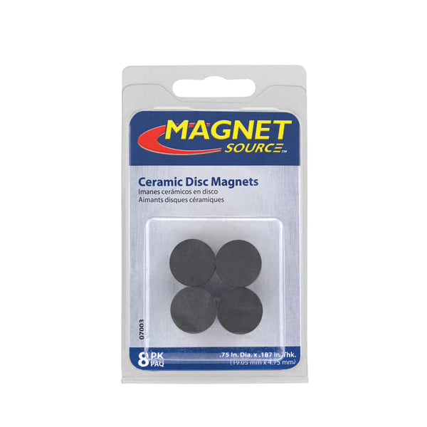 MAGNETIC SOURCE® 07003 Disc Magnet, Round, 2.12 lb Max Pull, 3/4 in Dia, 8 Grade, Ceramic, Charcoal Gray