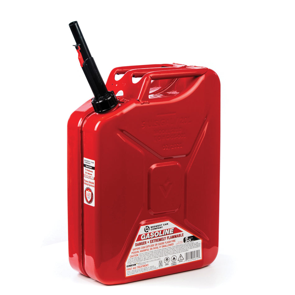 MIDWEST CAN 5810 Jerry Can, 5 gal Capacity, Metal, Red