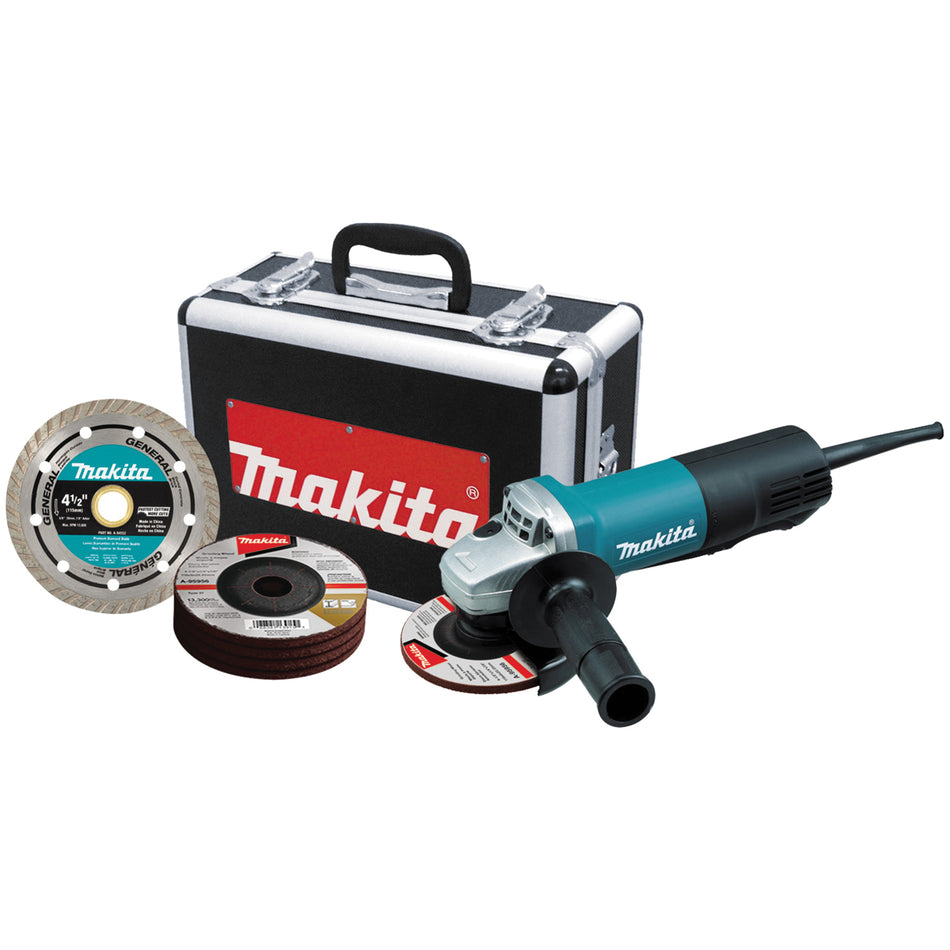 Makita® 9557PBX1 Cut-Off Angle Grinder, Tool/Kit: Kit, 4-1/2 in Dia Wheel, 5/8-11 Spindle Thread, 120 V, 10-3/4 in OAL