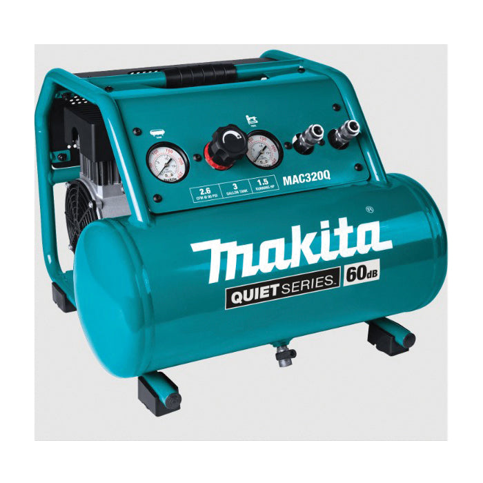 Makita® Quiet Series MAC320Q Electric Air Compressor, 3 gal Tank, 1-1/2 hp, 120 V, 135 psi Pressure, 3.5 cfm