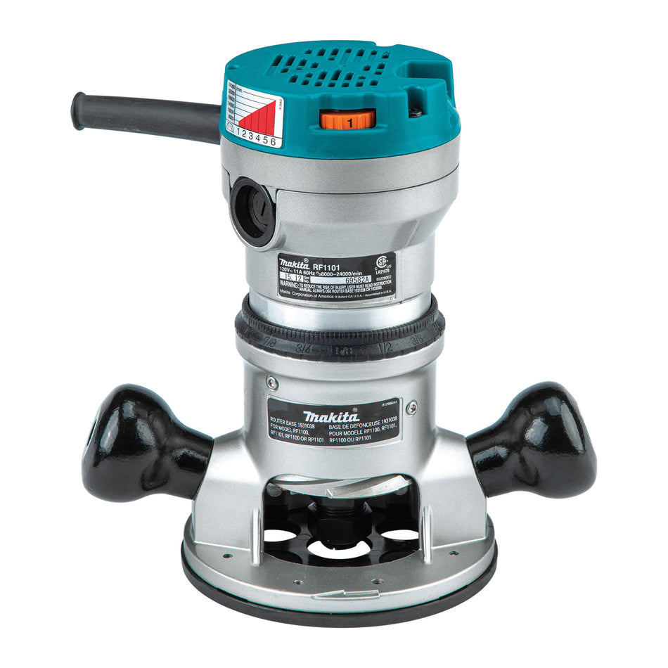 Makita® RF1101 Router, Tool/Kit: Tool, 1/2 in, 1/4 in Collet, 120 V, 2-1/4 hp, 8000 to 24000 rpm Speed, 8-3/4 in OAL