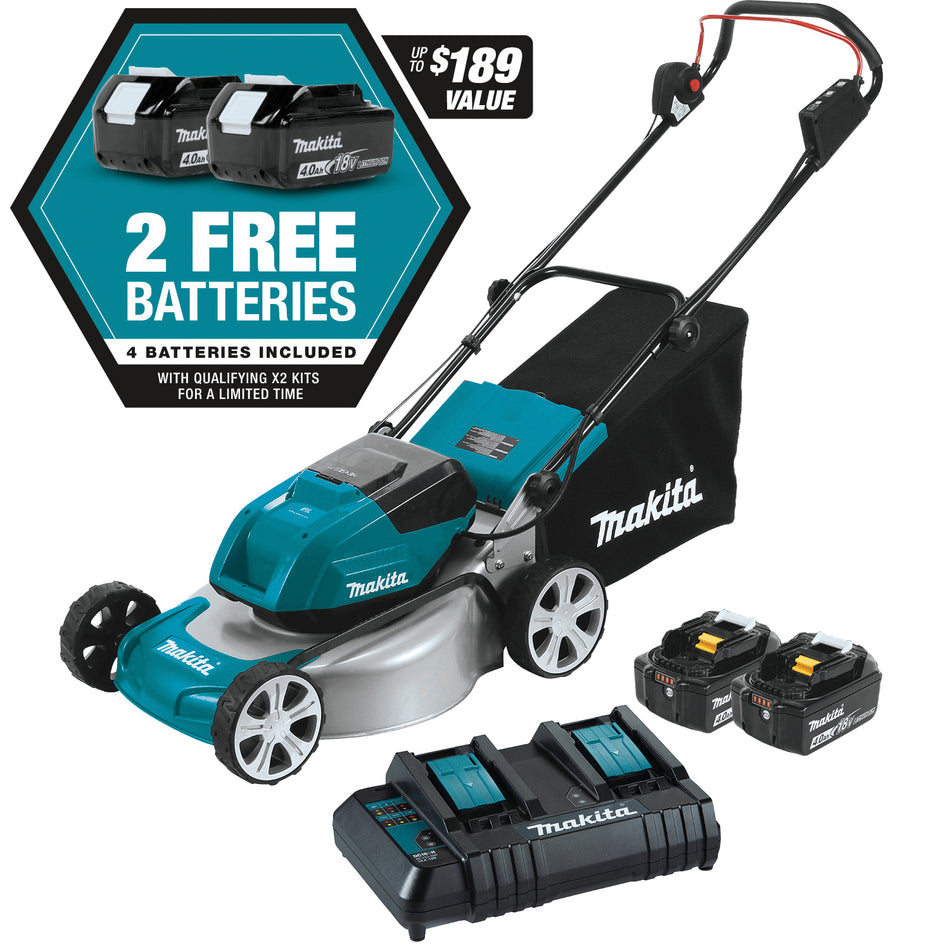 Makita® XML03CM1 Brushless Lawn Mower Kit With (4) Batteries, 18 in W Cutting, 13/16 to 3 in H Cutting, 1 -Blade, 36 V