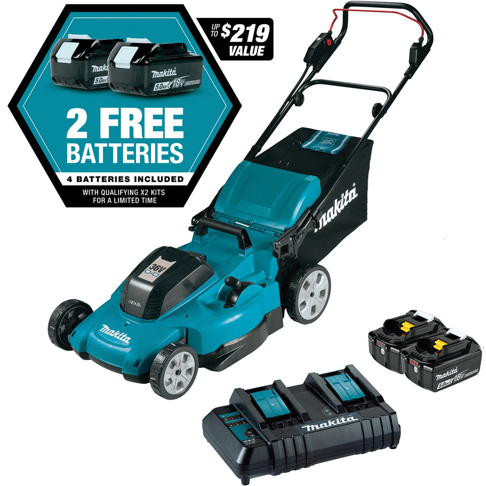 Makita® XML10CT1 Lawn Mower Kit With (4) Batteries, 21 in W Cutting, 1-1/4 to 4 in H Cutting, 1 -Blade, 36 V, 5 Ah