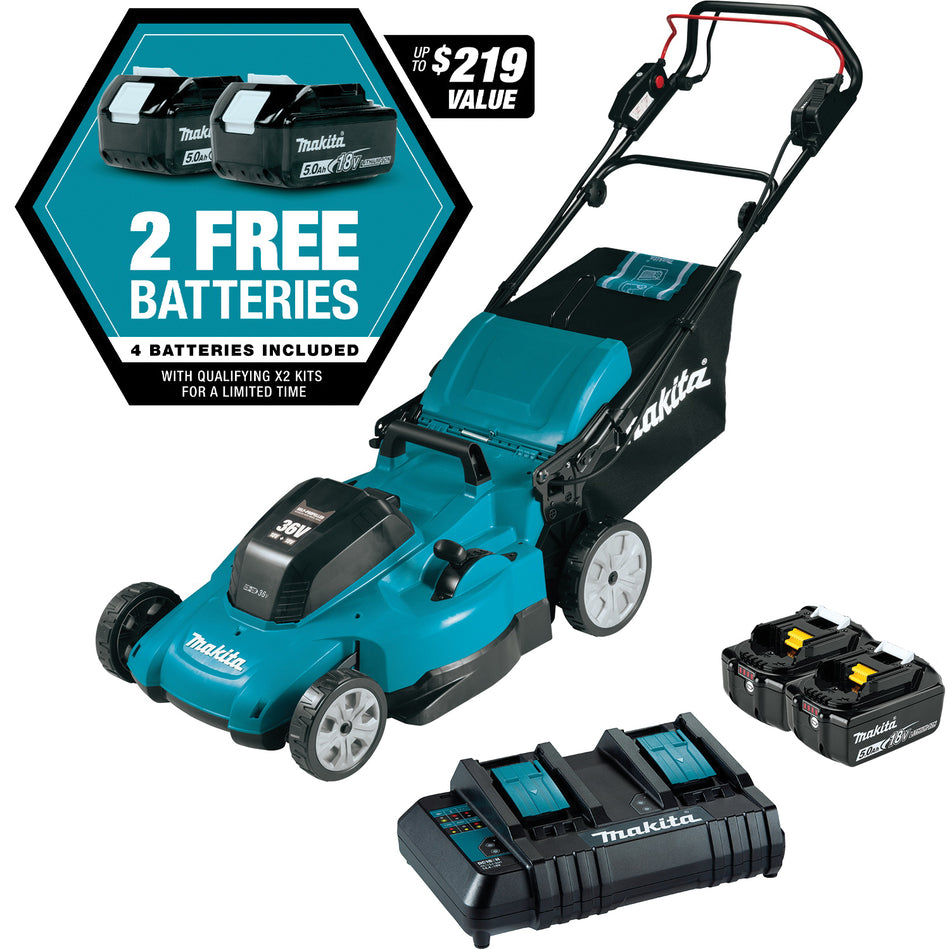 Makita® XML11CT1 Self-Propelled Lawn Mower Kit With (4) Batteries, 21 in W Cutting, 1-1/4 to 4 in H Cutting, 1 -Blade