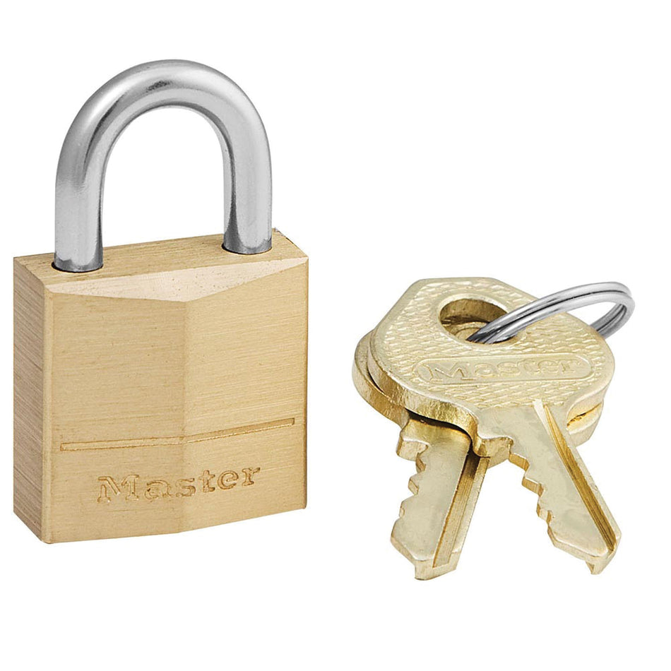 Master Lock® 120D Solid Body Padlock, 5/32 in Dia Shackle, Keyed Different Locking Mechanism, Brass/Steel, Gold