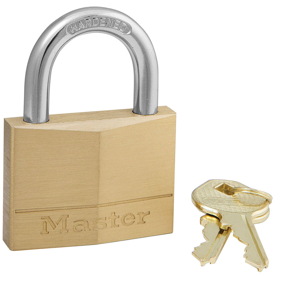 Master Lock® 150D Padlock, 9/32 in Dia Shackle, 5-Pin Cylinder Locking Mechanism, Brass, Gold