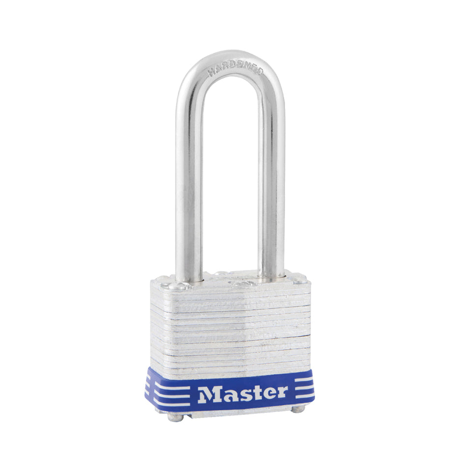 Master Lock® 3DLH Laminated Padlock, 9/32 in Dia Shackle, Dual Ball Bearing Locking Mechanism, Steel, Silver