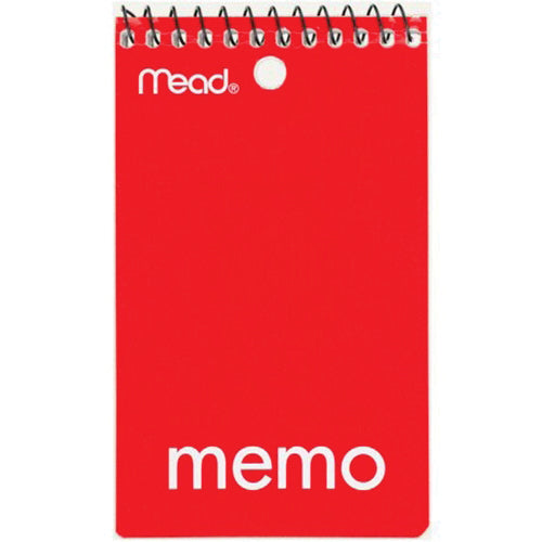 Mead® 45354AB5 Memo Book, 3 x 5 in Sheet, Ruled, White Sheet, Red Cover, Wirebound Binding, 60-Sheet