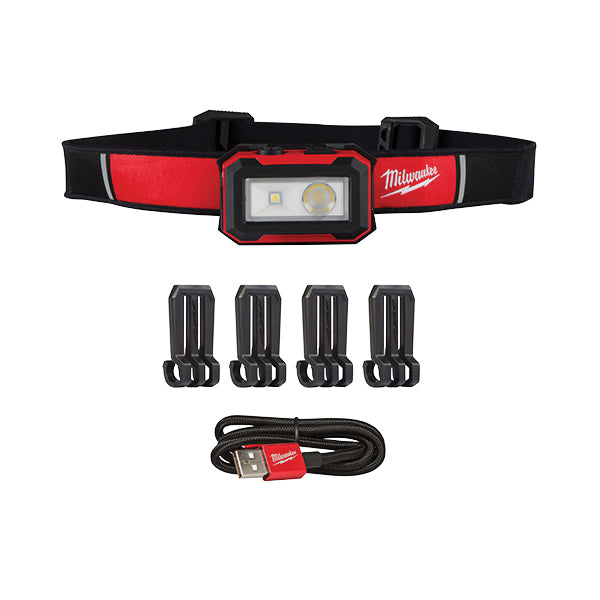 Milwaukee® 2012R Cordless Magnetic Headlamp and Task Light, LED Lamp, 450 Lumens Lumens, 1 -Battery, Black/Red Body