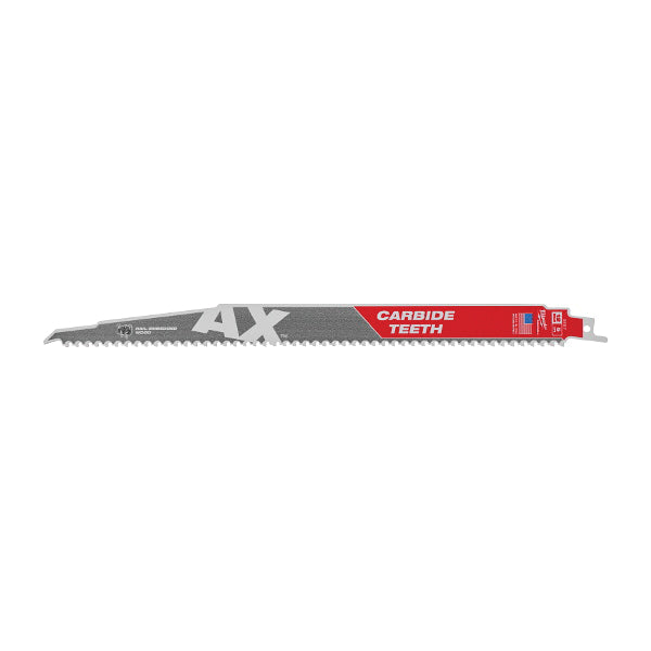 Milwaukee® THE AX™ 48-00-5227 Reciprocating Saw Blade, 12 in L, 1 in W, Fang Tip Teeth, Fast, Straight Cut, 5 TPI