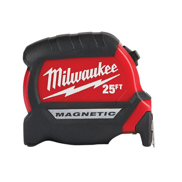 Milwaukee® 48-22-0325 Tape Measure, 25 ft L Blade, 1 ft, 1/16 in, 1/2 in, 1/4 in, 1/8 in Graduation, Steel Blade