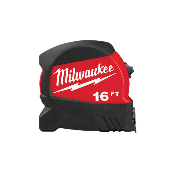 Milwaukee® 48-22-0416 Compact Wide Blade Tape Measure, 16 ft L Blade, Nylon Blade, Belt Clip Locking, Compact Rewind