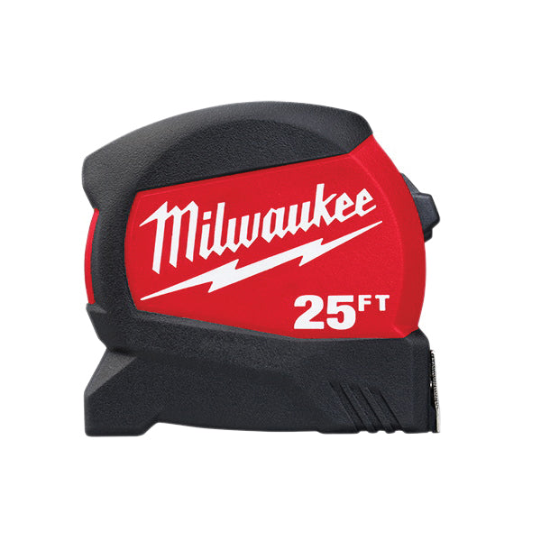 Milwaukee® 48-22-0425 Compact Wide Blade Tape Measure, 25 ft L Blade, Nylon Blade, Belt Clip Locking, Compact Rewind