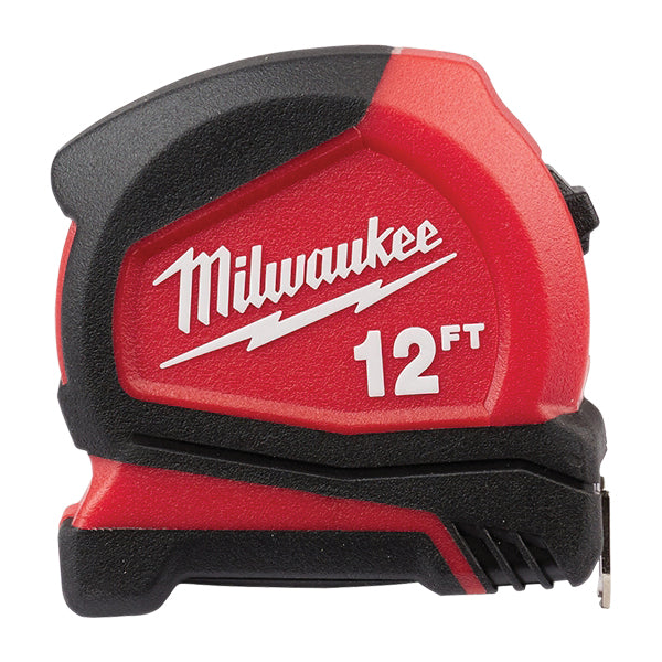 Milwaukee® 48-22-6612 Tape Measure, 12 ft L Blade, 1/8 in Graduation, Steel Blade, Automatic Rewind, Red/White Case