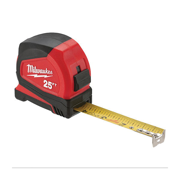 Milwaukee® 48-22-6625 Tape Measure, 25 ft L Blade, 1/16 in, 1/4 in, 1/2 in, 1/8 in Graduation, Steel Blade