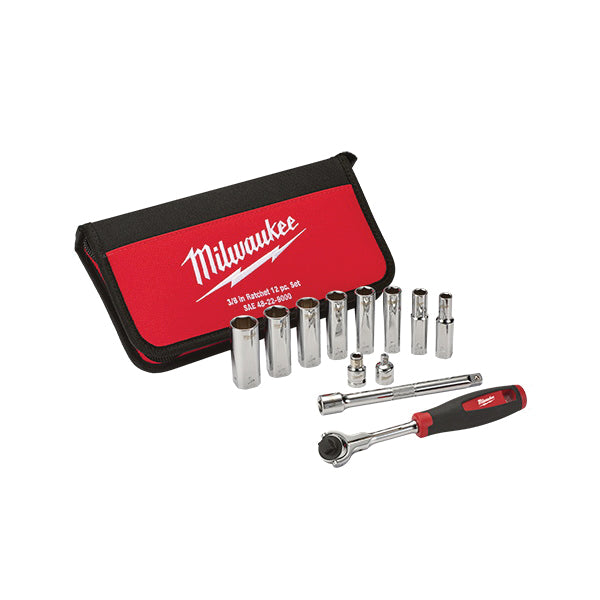 Milwaukee® 48-22-9000 Socket Set, 3/8 in Drive, System of Measurement: Imperial, 12 -Piece