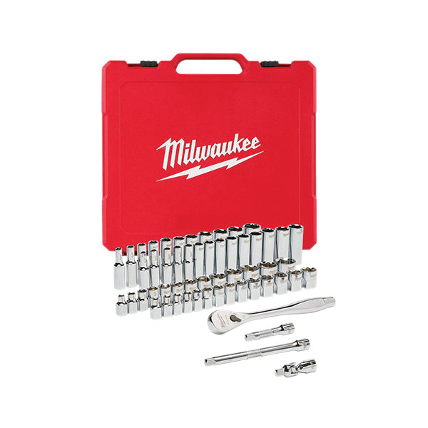 Milwaukee® 48-22-9008 Ratchet and Socket Set, 3/8 in Drive, System of Measurement: Imperial, Metric, 56 -Piece