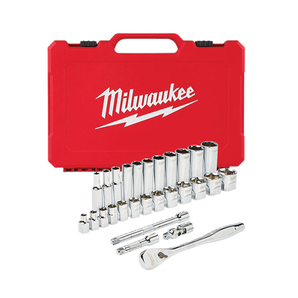 Milwaukee® 48-22-9408 Ratchet and Socket Set, 3/8 in Drive, System of Measurement: Imperial, 28 -Piece