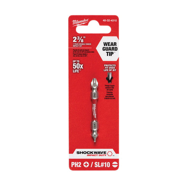 Milwaukee® SHOCKWAVE™ 48-32-4310 Impact Double Ended Bit, Phillips®, Square Point, PH2, SL1-4 Point, Double End