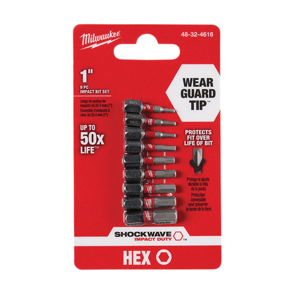 Milwaukee® SHOCKWAVE™ 48-32-4616 Impact Insert Bit Set, Hex Point, 1 in OAL, 9 -Piece