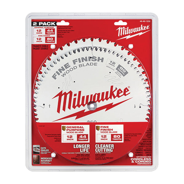 Milwaukee® 48-40-1232 Circular Saw Blade, 12 in Dia, ATB Teeth, 44, 80 -Teeth, 12 deg, 15 deg Hook, 1 in Arbor