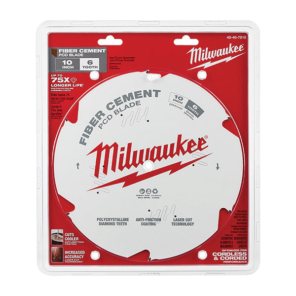 Milwaukee® 48-40-7010 Circular Saw Blade, 10 in Dia, Diamond Teeth, 6-Teeth, 10 deg Hook, 5/8 in Arbor