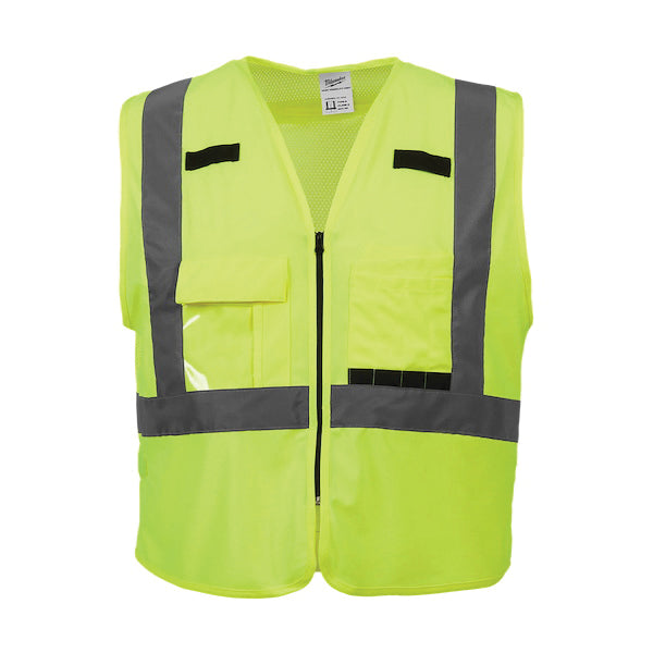 Milwaukee® 48-73-5022 Safety Vest, L/XL, Polyester, Hi-Viz Yellow, Zipper Closure, 27-1/2 in L