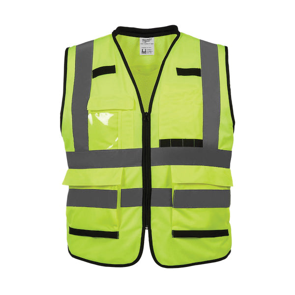 Milwaukee® 48-73-5042 Performance Safety Vest, L/XL, Polyester, Hi-Viz Yellow, Padded Collar, Zipper Closure