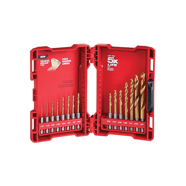 Milwaukee® SHOCKWAVE™ 48-89-4630 Drill Bit Set, 1/16 in Min Drill Bit, 1/2 in Max Drill Bit, 15 -Piece, HSS