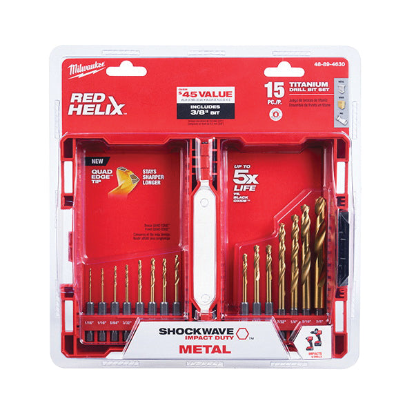 Milwaukee® SHOCKWAVE™ 48-89-4630 Drill Bit Set, 1/16 in Min Drill Bit, 1/2 in Max Drill Bit, 15 -Piece, HSS