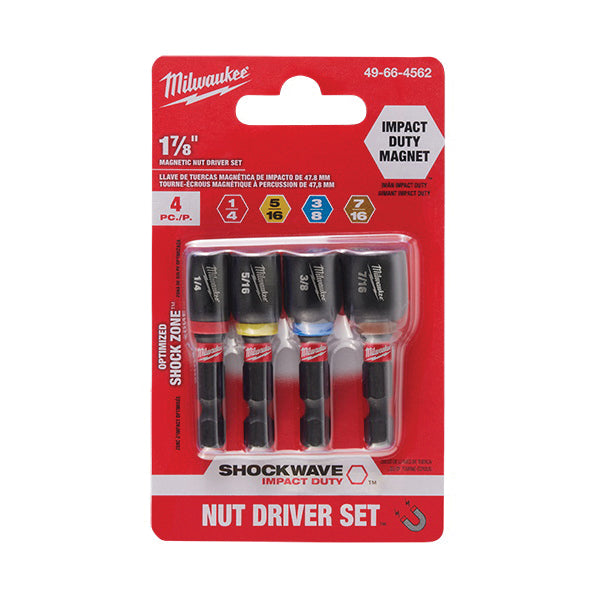 Milwaukee® SHOCKWAVE™ 49-66-4562 Impact Duty Magnetic Nut Driver Set, Hex Point, 1-7/8 in OAL, 4 -Piece