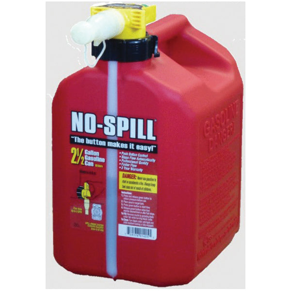 NO-SPELL® 1405 Fuel Can, 2.5 gal Volume, Red, HDPE, 8 in W, 13-1/2 in H