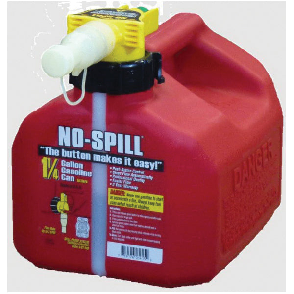 NO-SPELL® 1415 Fuel Can, 1.25 gal Volume, Red, HDPE, 8 in W, 9 in H