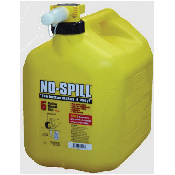 NO-SPELL® 1457 Fuel Can, 5 gal Volume, Yellow, Plastic, 10 in W, 15 in H