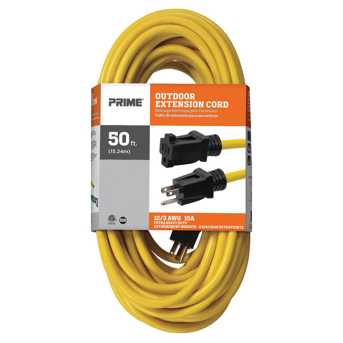 PRIME® EC500830 Outdoor Extension Cord, 125 V, 3 -Conductor, SJTW Conductor, 12 AWG Conductor, 50 ft L