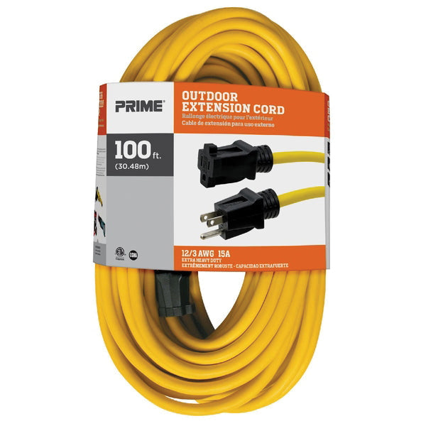 PRIME® EC500835 Outdoor Extension Cord, 125 V, 3 -Conductor, SJTW Conductor, 12 AWG Conductor, 100 ft L