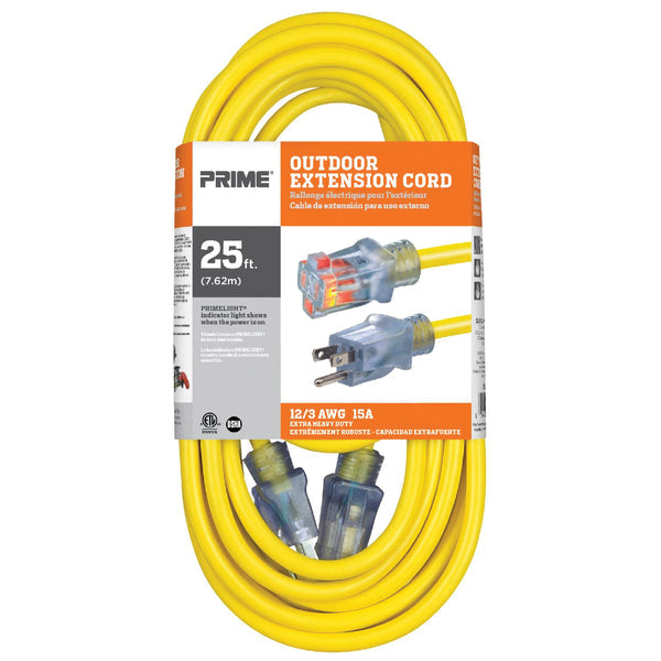 PRIME® EC511825 Outdoor Extension Cord With Primelight® Power Indicator Light, 125 V, 3 -Conductor, SJTW Conductor