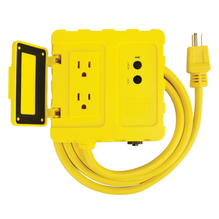 PRIME® GF200806 Outdoor GFCI Duplex Junction Box, 6 ft OAL, 15 A, 125 V, 12 AWG Wire, 2 -Outlet, Yellow