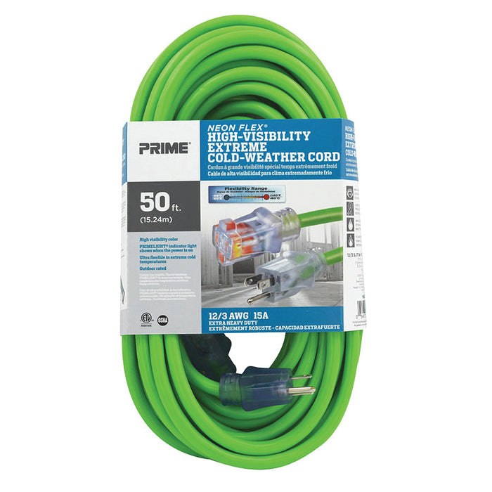 PRIME® Neon Flex® NS512830 Outdoor Extension Cord With Primelight® Power Indicator Light, 125 V, 12 to 3 AWG Conductor