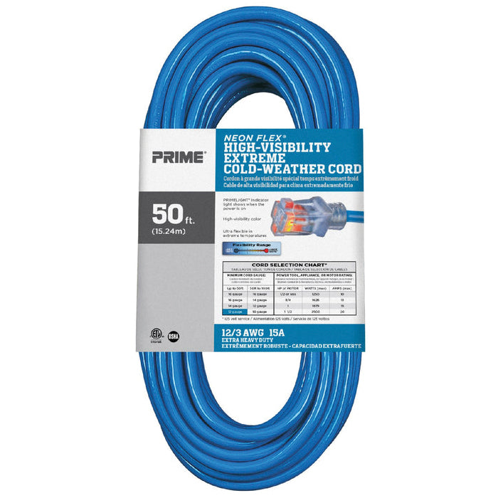 PRIME® Neon Flex® NS514830 Outdoor Extension Cord With Primelight® Power Indicator Light, 125 V, 12 to 3 AWG Conductor