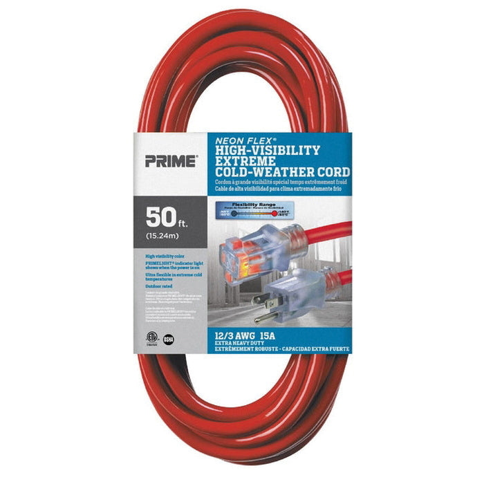 PRIME® NS515830 High Visibility Extreme Outdoor Extension Cord With Primelight® Power Indicator Light, 125 V, 50 ft L