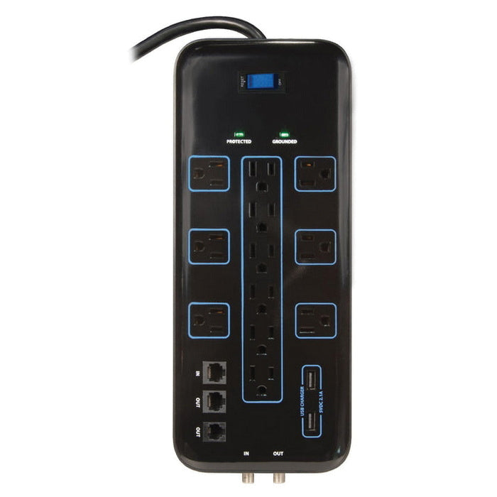 PRIME® PB504142 Multimedia Surge Protector With 2-Port USB Charger, 125 V, 15 A, 12 -Outlet, 6 ft L Cord