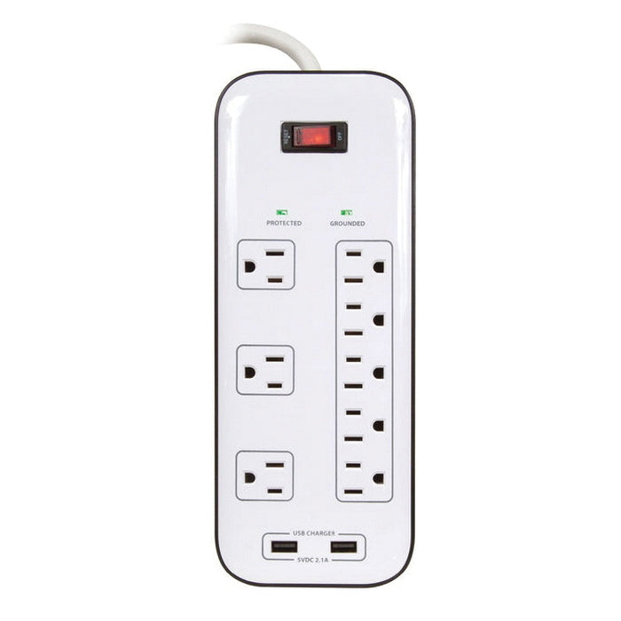 PRIME® PB523120 Multimedia Surge Protector With 2-Port USB Charger, 125 V, 15 A, 8 -Outlet, 6 ft L Cord