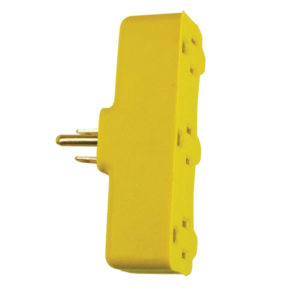 PRIME® PBAD0100 Adapter, 15 A, 125 V, 3 -Outlet, Grounded Plug, Yellow