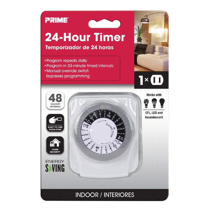 PRIME® TNI2412 Indoor Electromechanical Timer, 125 V, 15 A, 24 hr Timing