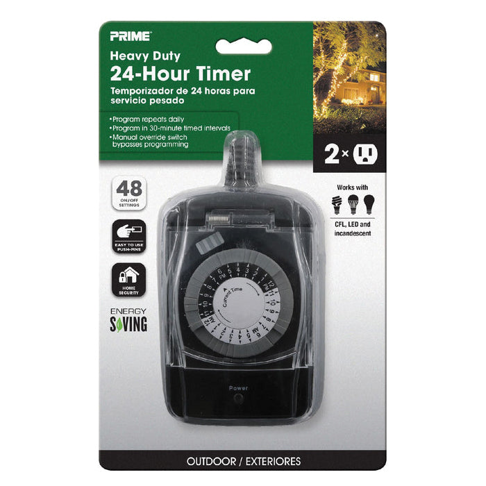 PRIME® TNO24111 Outdoor Heavy-Duty Electromechanical Timer, 125 V, 15 A, 24 hr Timing