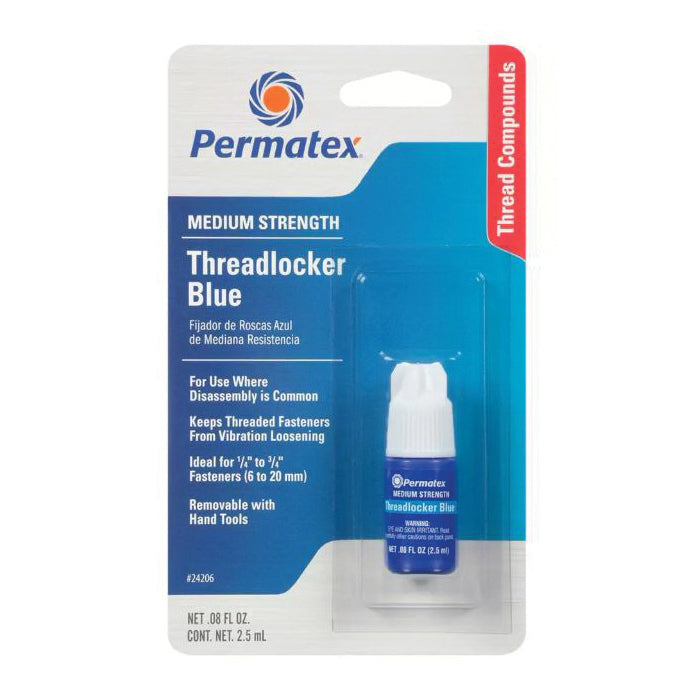 Permatex® 24206 Threadlocker, Liquid, Blue, Mild, 24 hr Curing, 2.5 mL, Bottle