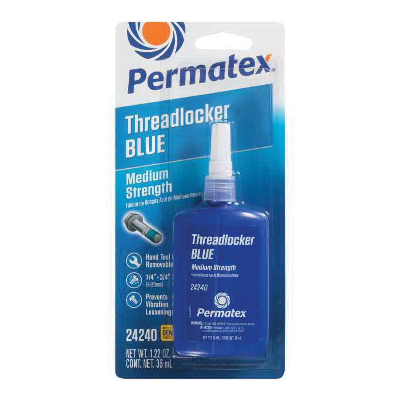 Permatex® 24240 Threadlocker, Liquid, Blue, Mild, 24 hr Curing, 36 mL, Bottle